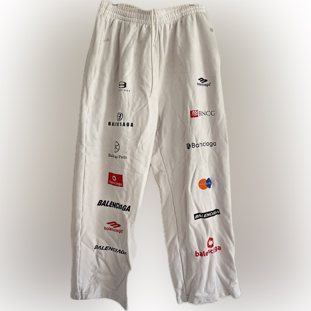 Balenciaga Graphic Logo White Straight Sweatpants – Size M (Fits Like S/XS)